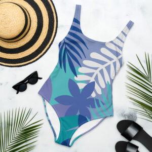 Blue flower print swim suit