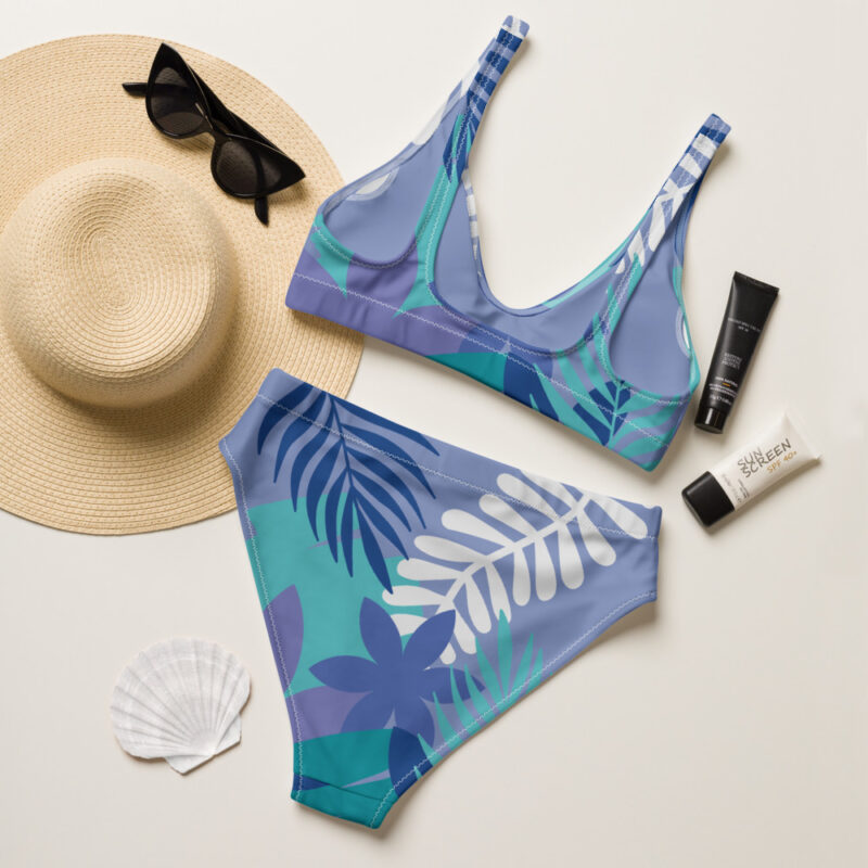 Blue Flower Print high-waisted bikini - Image 2