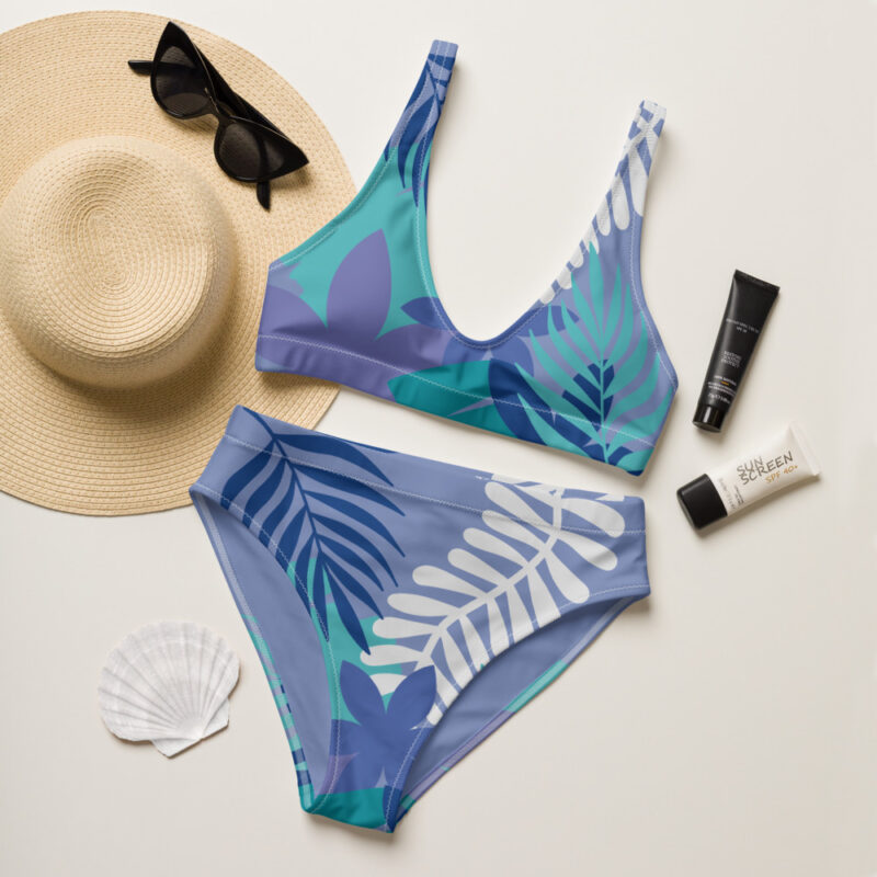 Blue Flower Print high-waisted bikini