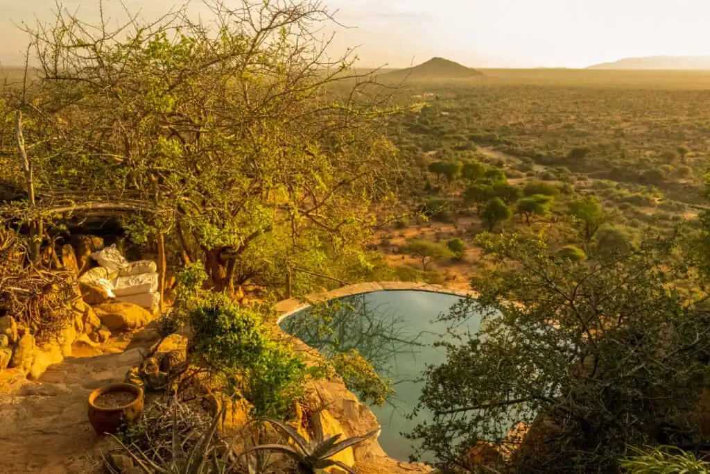 View of the pool at sunrise